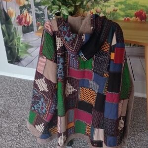 NWOT Colorful Patchwork Hooded Poncho
